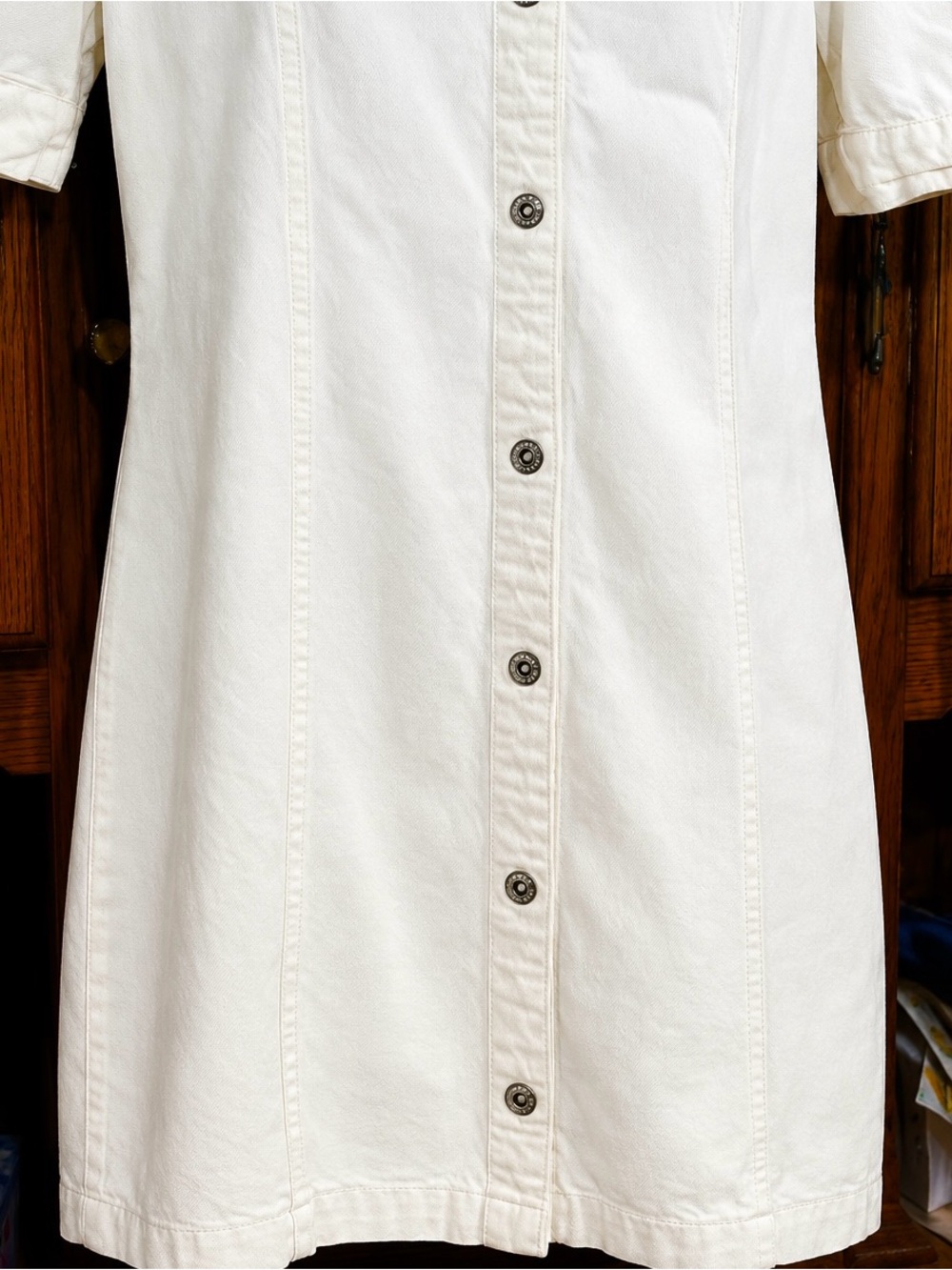 Sincerely Jules Denim Mini Dress white button-front shirt dress puff sleeves xl - Picture 5 of 9